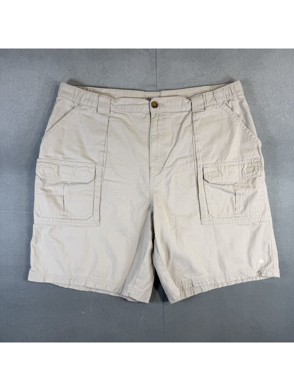Croft & Barrow Cargo Shorts Mens 40 Cream Elastic Waist 9" Inseam